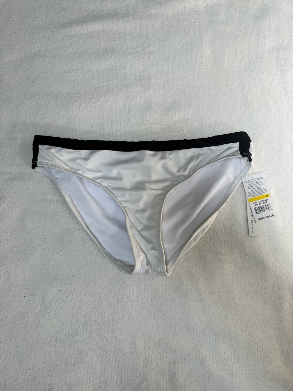 Kenneth Cole Women’s White Swim Bottoms with Black Waistband Size M